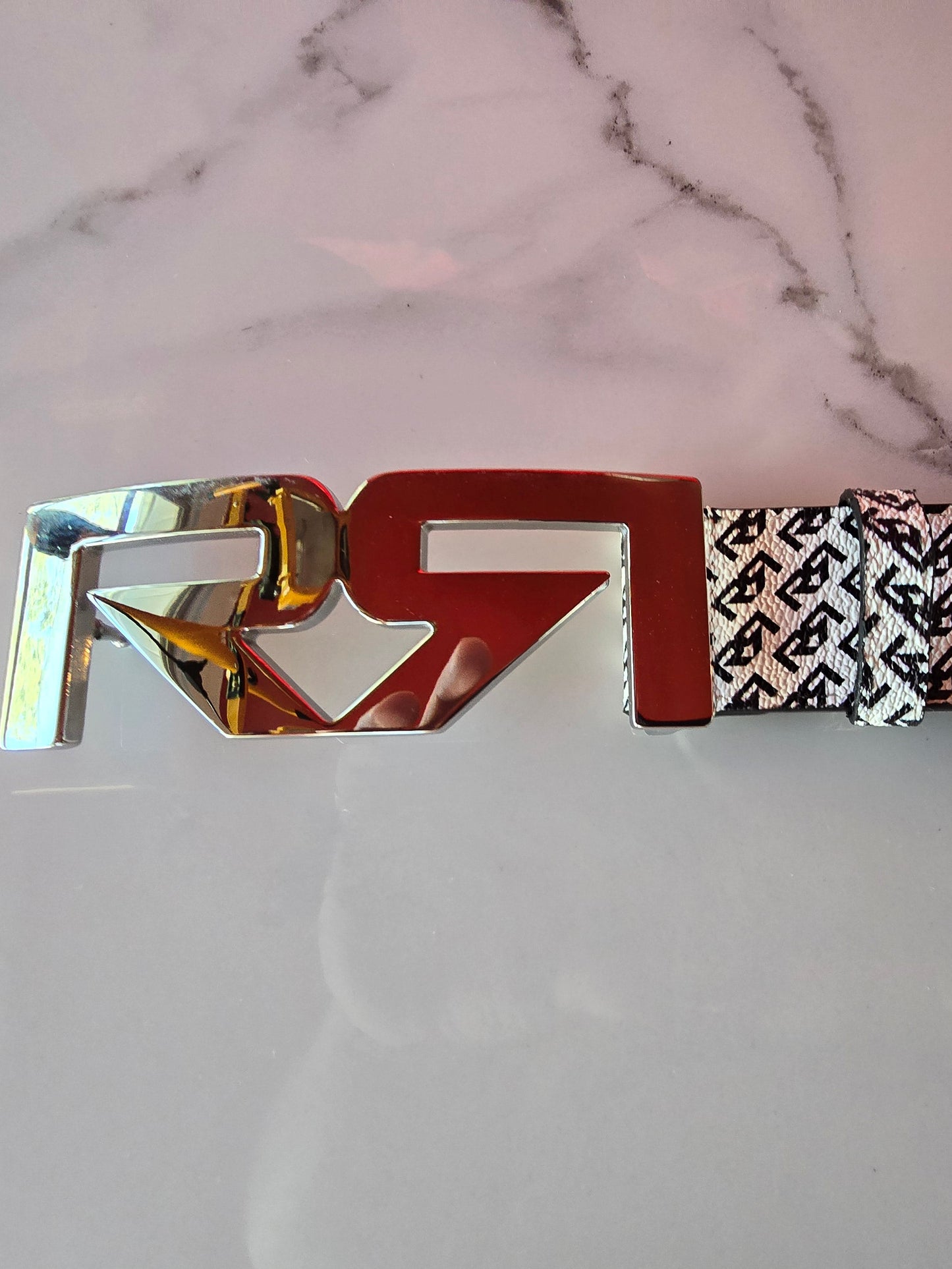RR Monogram Belt- White/Black/Palladium Buckle