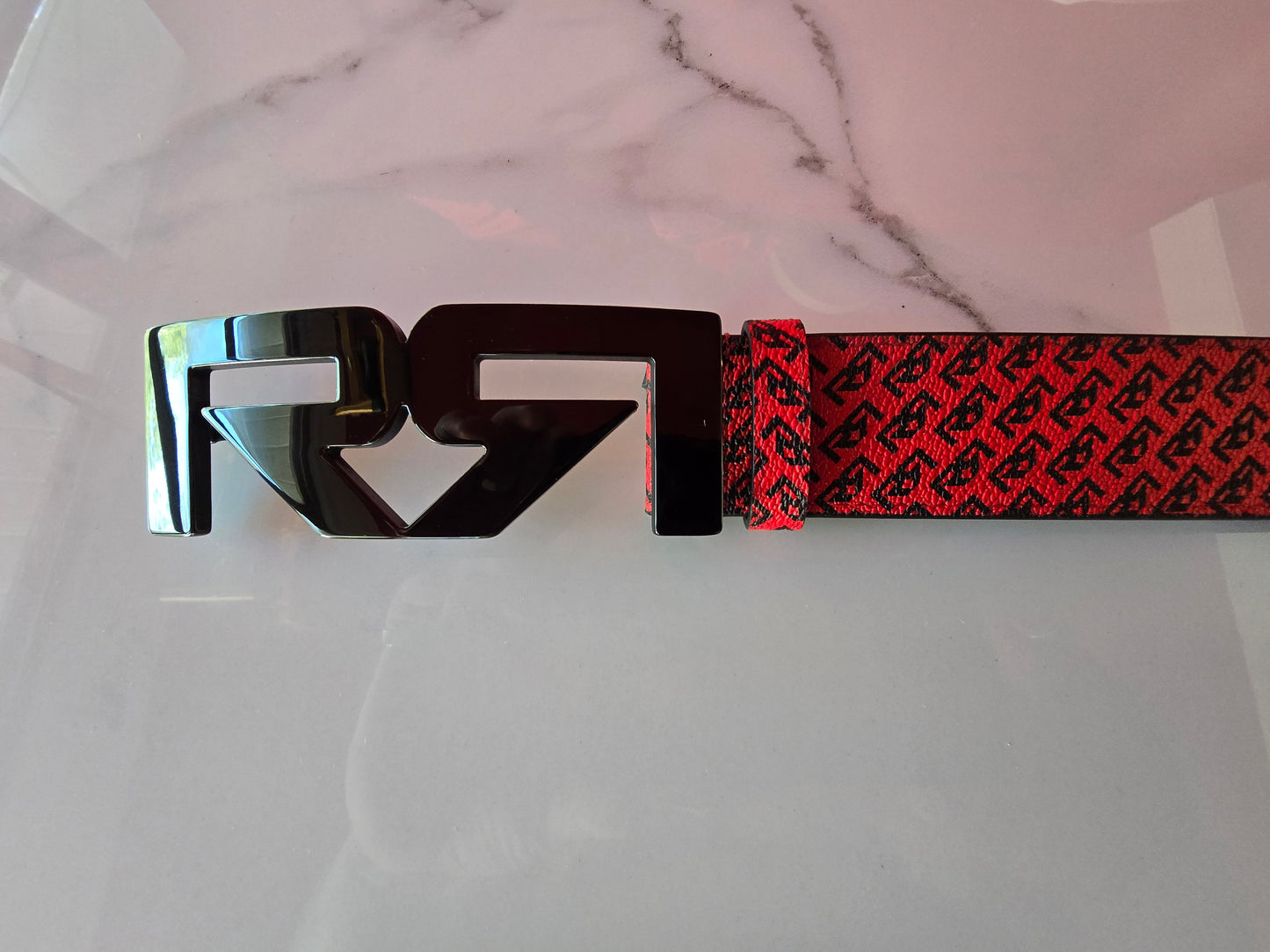 RR Monogram Belt- Red/Black/ Black Buckle