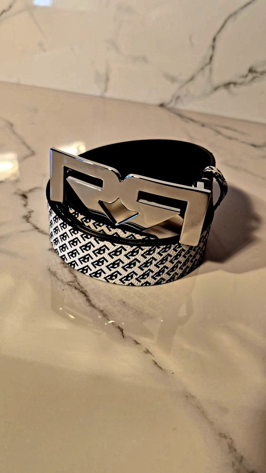 RR Monogram Belt- White/Black/Palladium Buckle