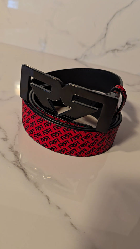 RR Monogram Belt- Red/Black/ Black Buckle