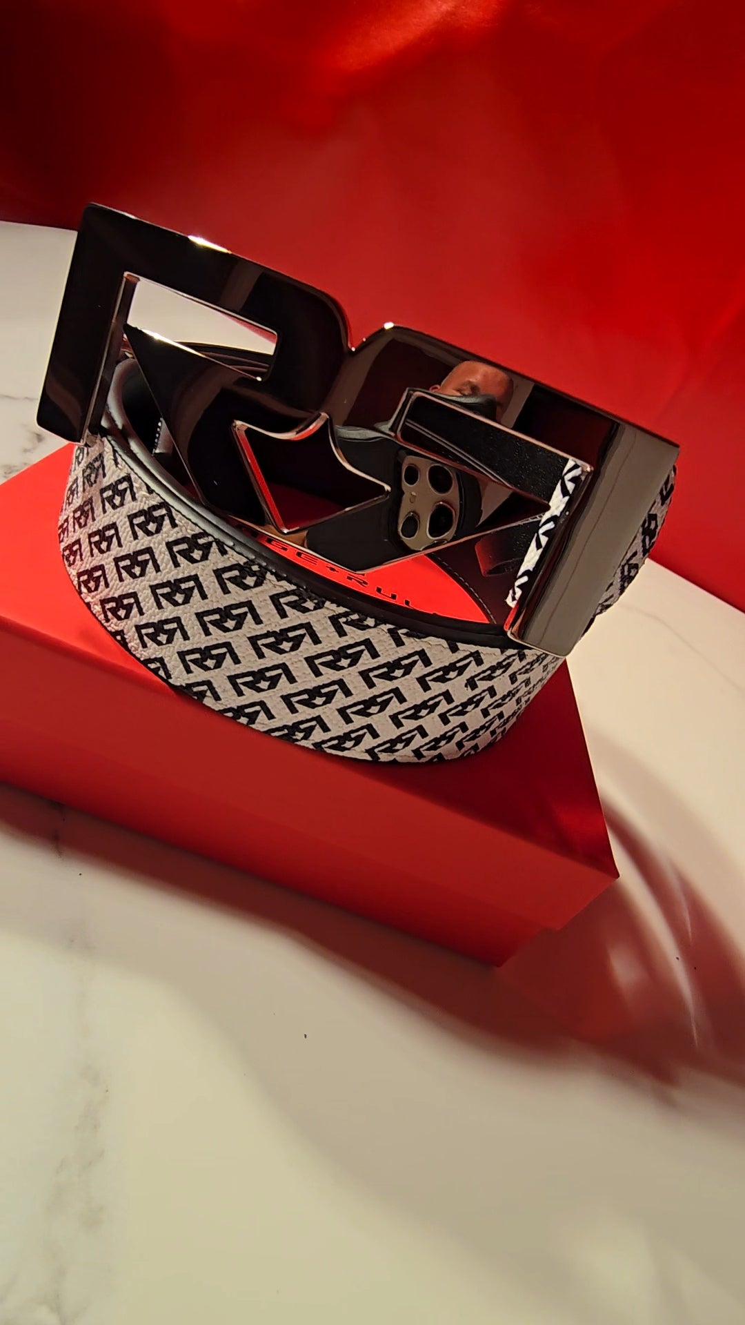 RR Monogram Belt- White/Black/Palladium Buckle