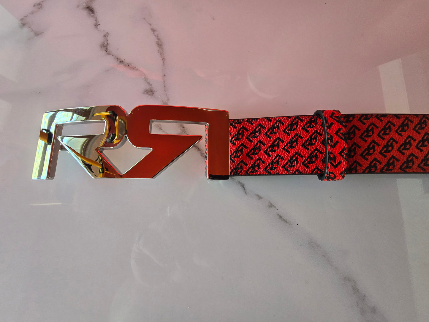 RR Monogram Belt- Red/Black/ Palladium Buckle