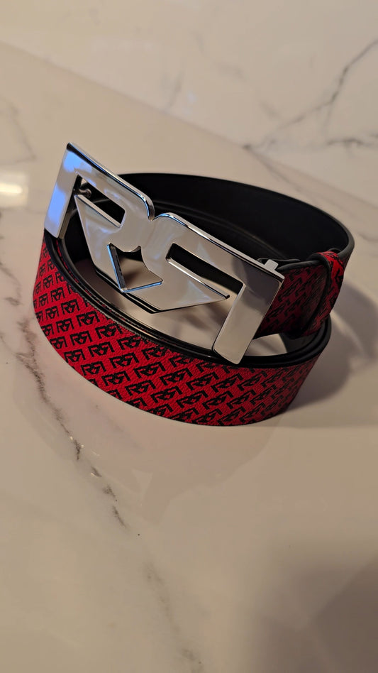 RR Monogram Belt- Red/Black/ Palladium Buckle