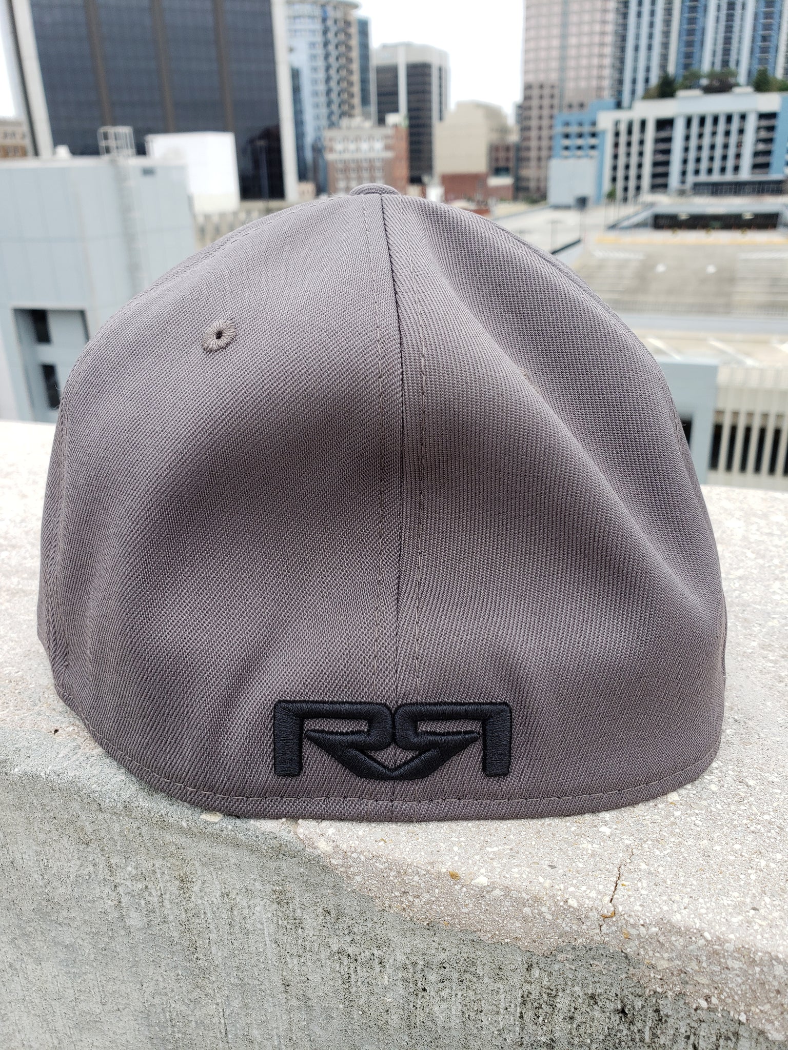 GRAY RR FLATBILL HAT- RED MONOGRAM