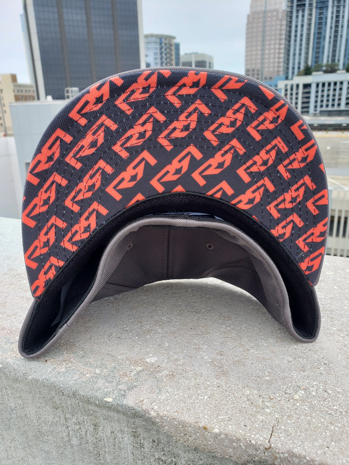 GRAY RR FLATBILL HAT- RED MONOGRAM