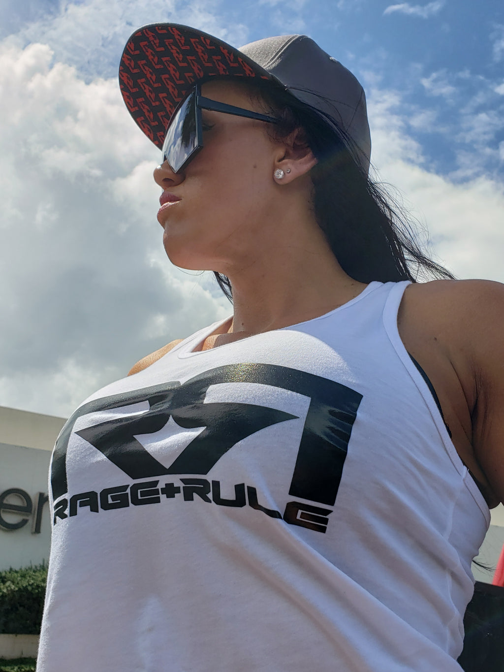 WOMENS BLACK FOIL RR- WHITE TANK