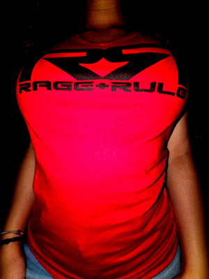 WOMENS BLACK RR- RED V-NECK