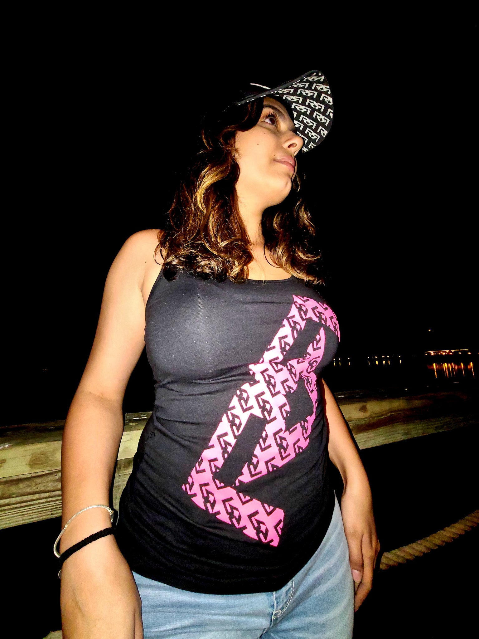 WOMENS PINK RR MONOGRAM- BLACK TANK