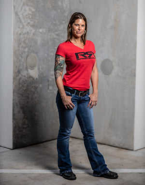 WOMENS BLACK RR- RED V-NECK