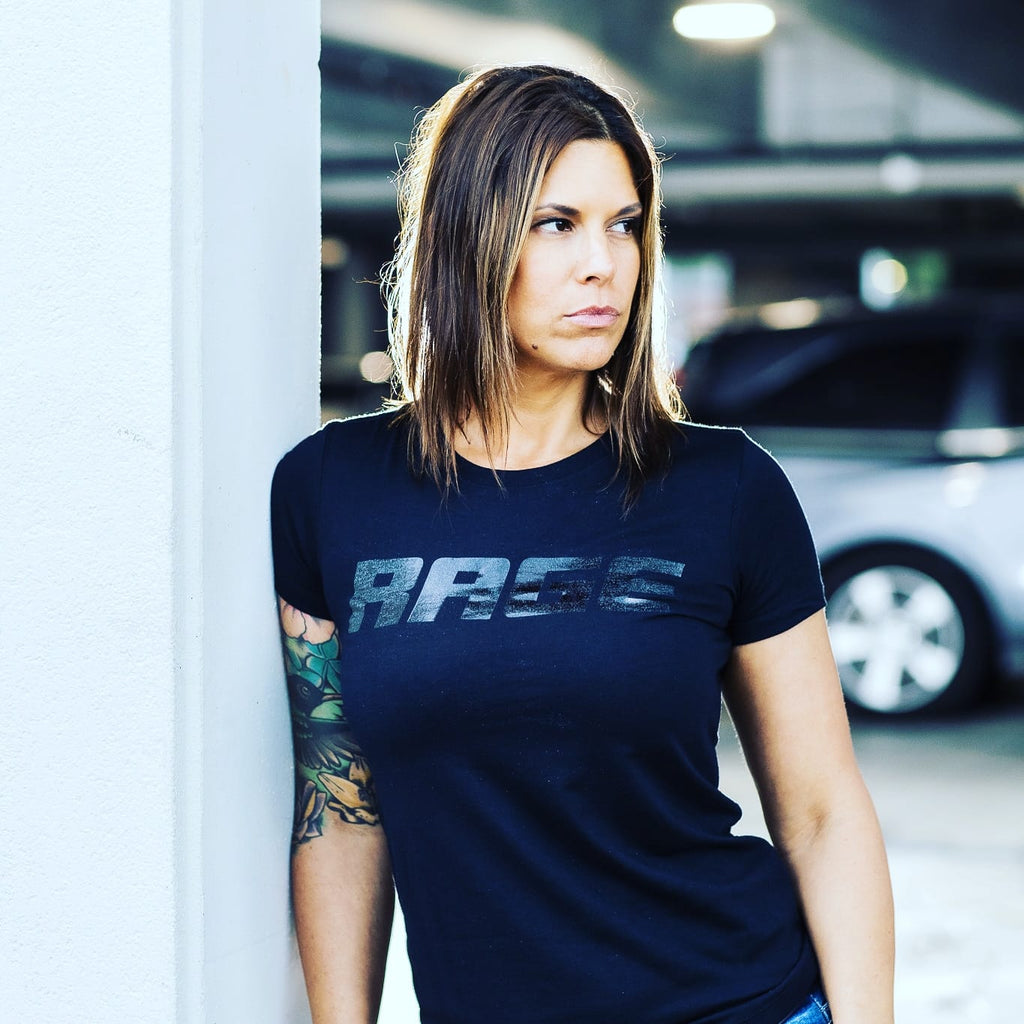 WOMENS BLACK FOIL RAGE- BLACK TEE