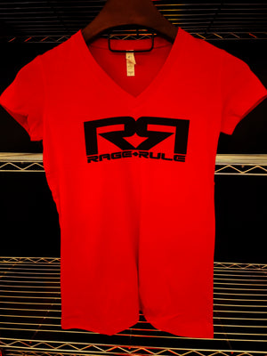 WOMENS BLACK RR- RED V-NECK