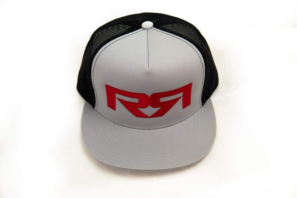 SILVER/BLACK/RED RR FLATBILL TRUCKER HAT