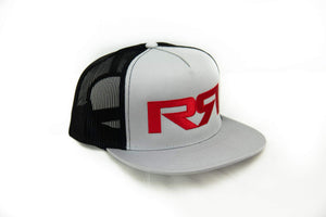 SILVER/BLACK/RED RR FLATBILL TRUCKER HAT